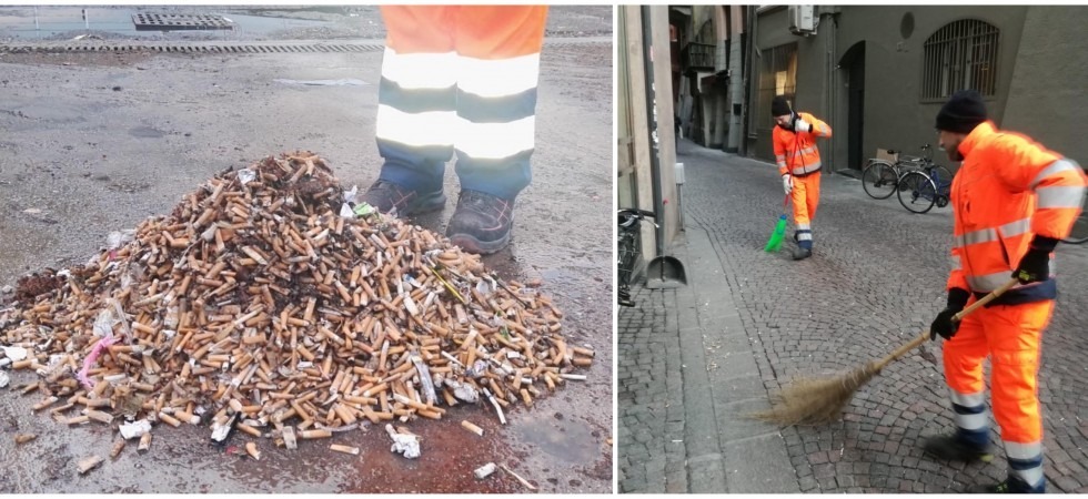 Una montagna di sigarette raccolte in centro storico a Bolzano